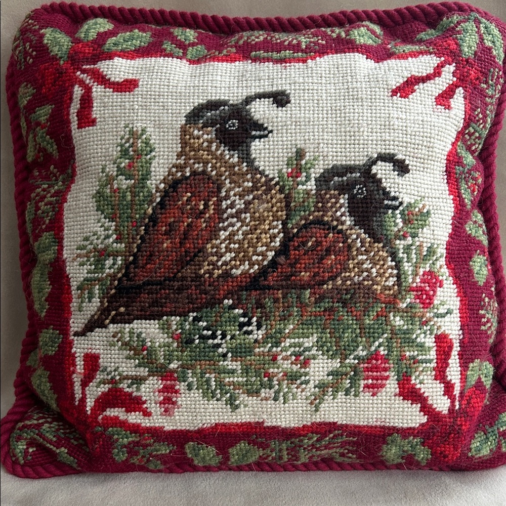 Vintage Needlepoint Holiday Pillow